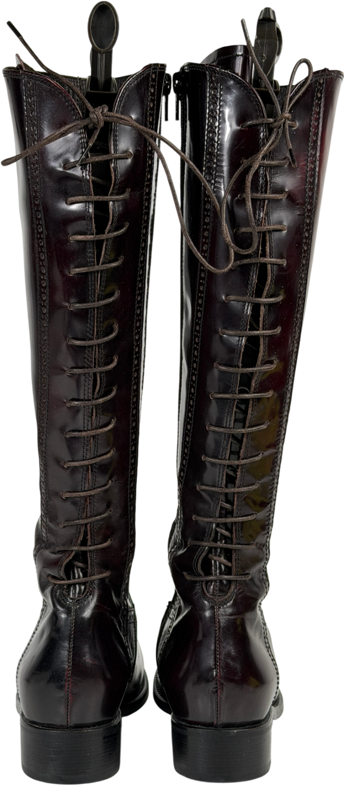 Attilio Giusti Leombruni Red Leather Knee-high Riding Boots With Brogue Detail UK 6 EU 39 👠