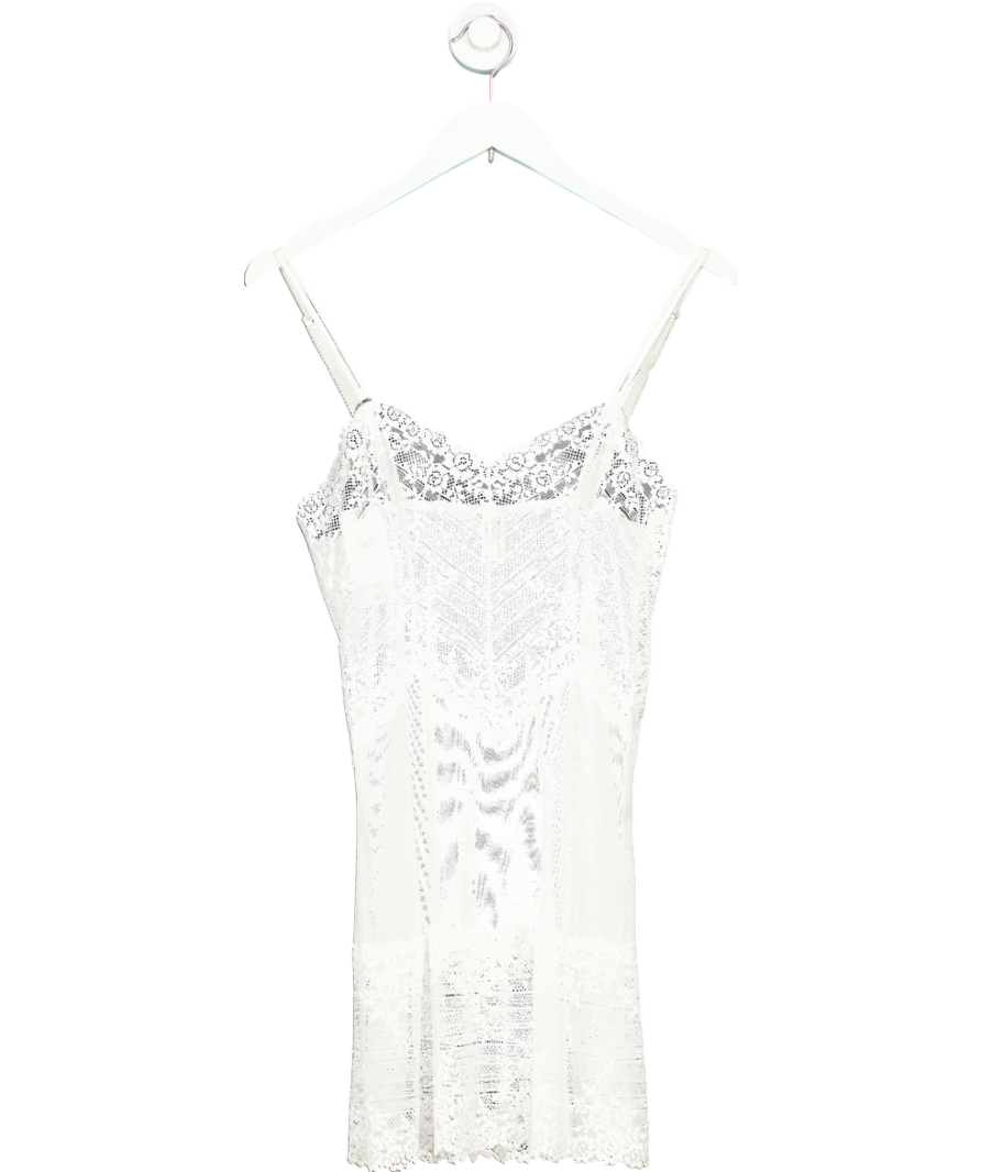 Wacoal White Embrace Lace V-neck stretch-lace chemise night dress slip UK M