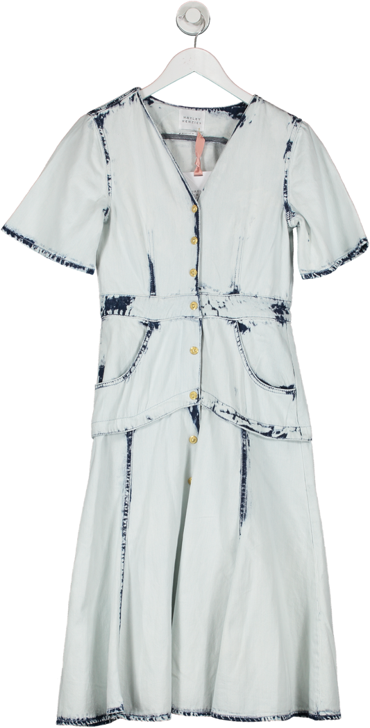Hayley Menzies Blue Bleached Denim Button Down Maxi Dress UK S
