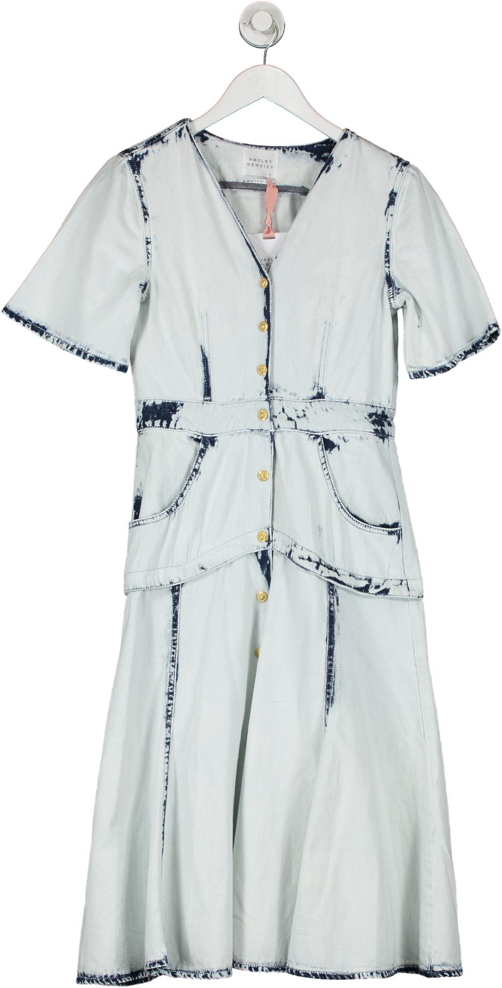 Hayley Menzies Blue Bleached Denim Button Down Maxi Dress UK S