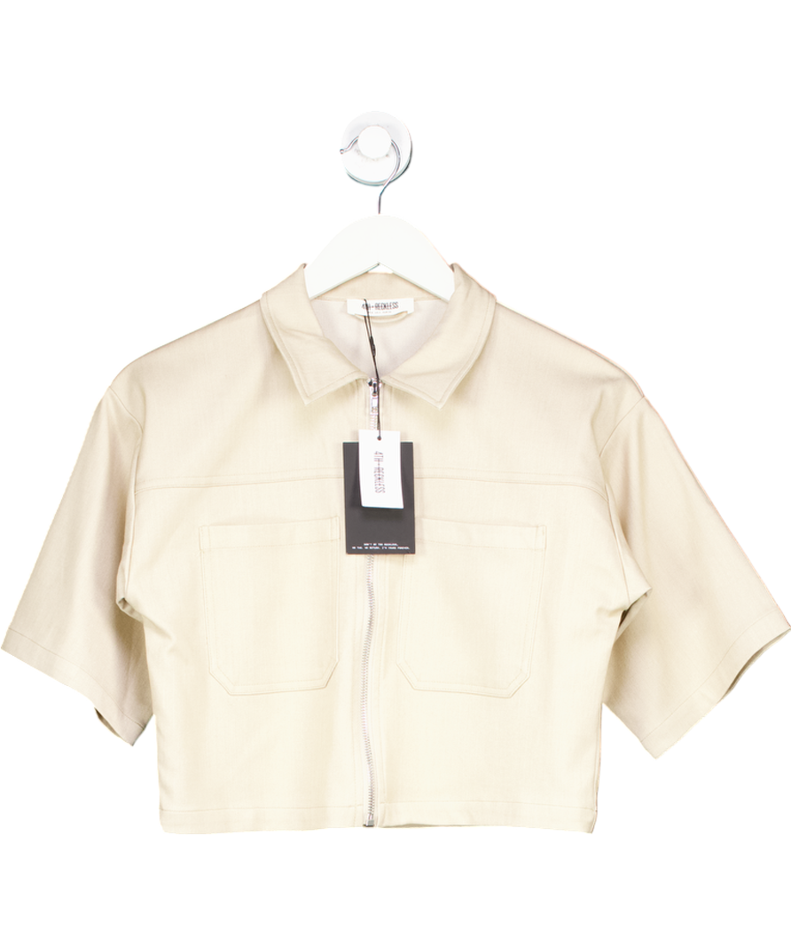 4th & Reckless Beige Cropped Tailored Zip Through Shirt- Miley UK 8