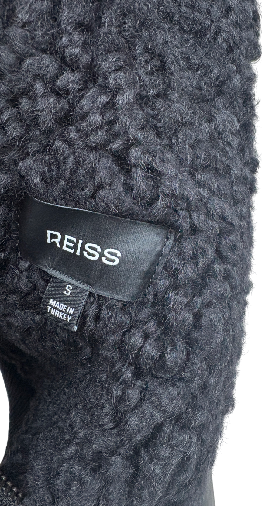 REISS Black Curtis Shearling Lined Leather Jacket UK S