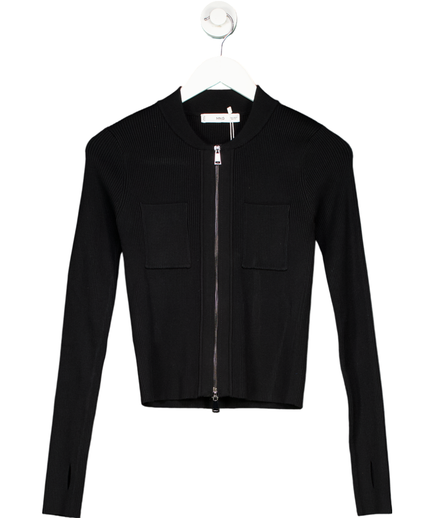 MANGO Black Fine Knit Zip Up Jacket UK M