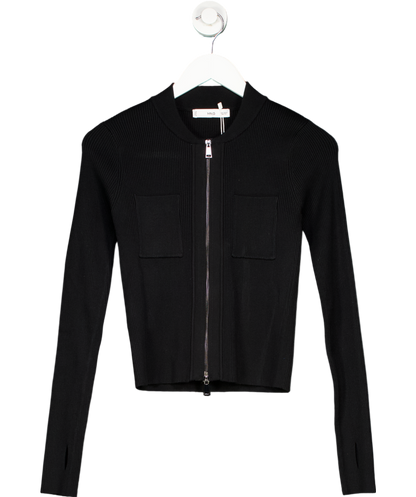 MANGO Black Fine Knit Zip Up Jacket UK M