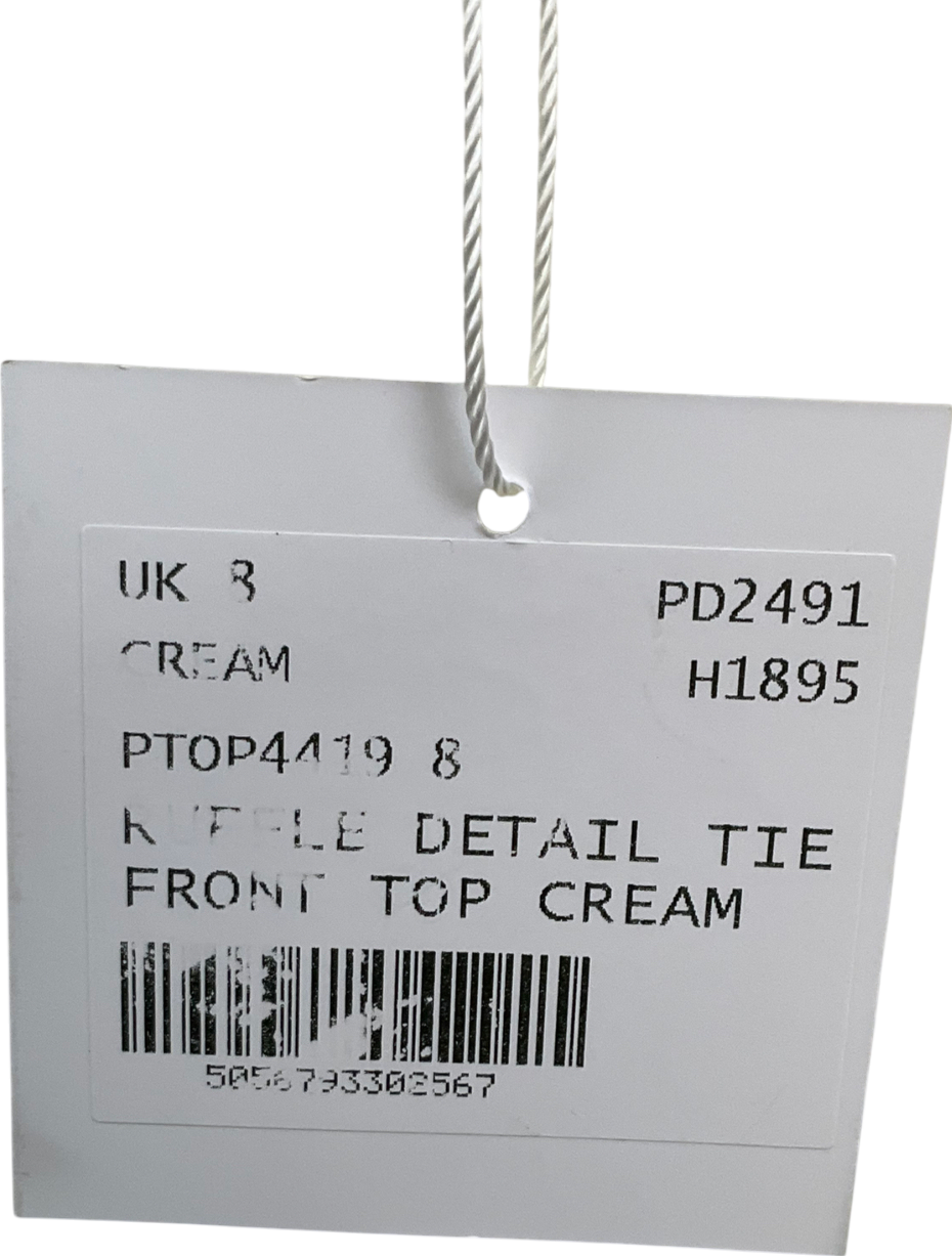 Public Desire Cream Ruffle Detail Tie Front Top UK 8