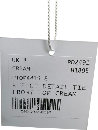 Public Desire Cream Ruffle Detail Tie Front Top UK 8