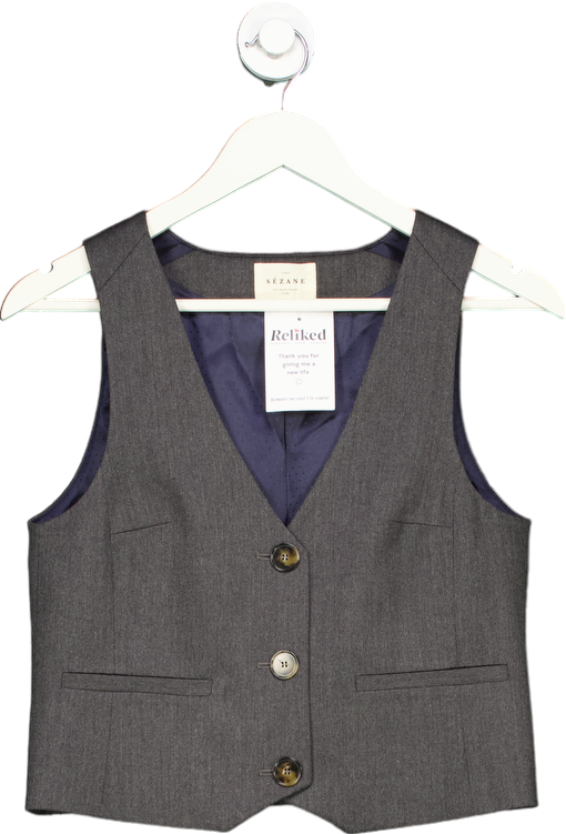 Sézane Grey Wool Blend Waistcoat top UK 10