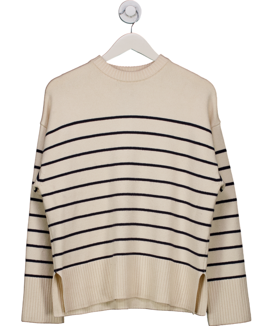 ZARA Cream And Navy Crew Neck Jumper UK S