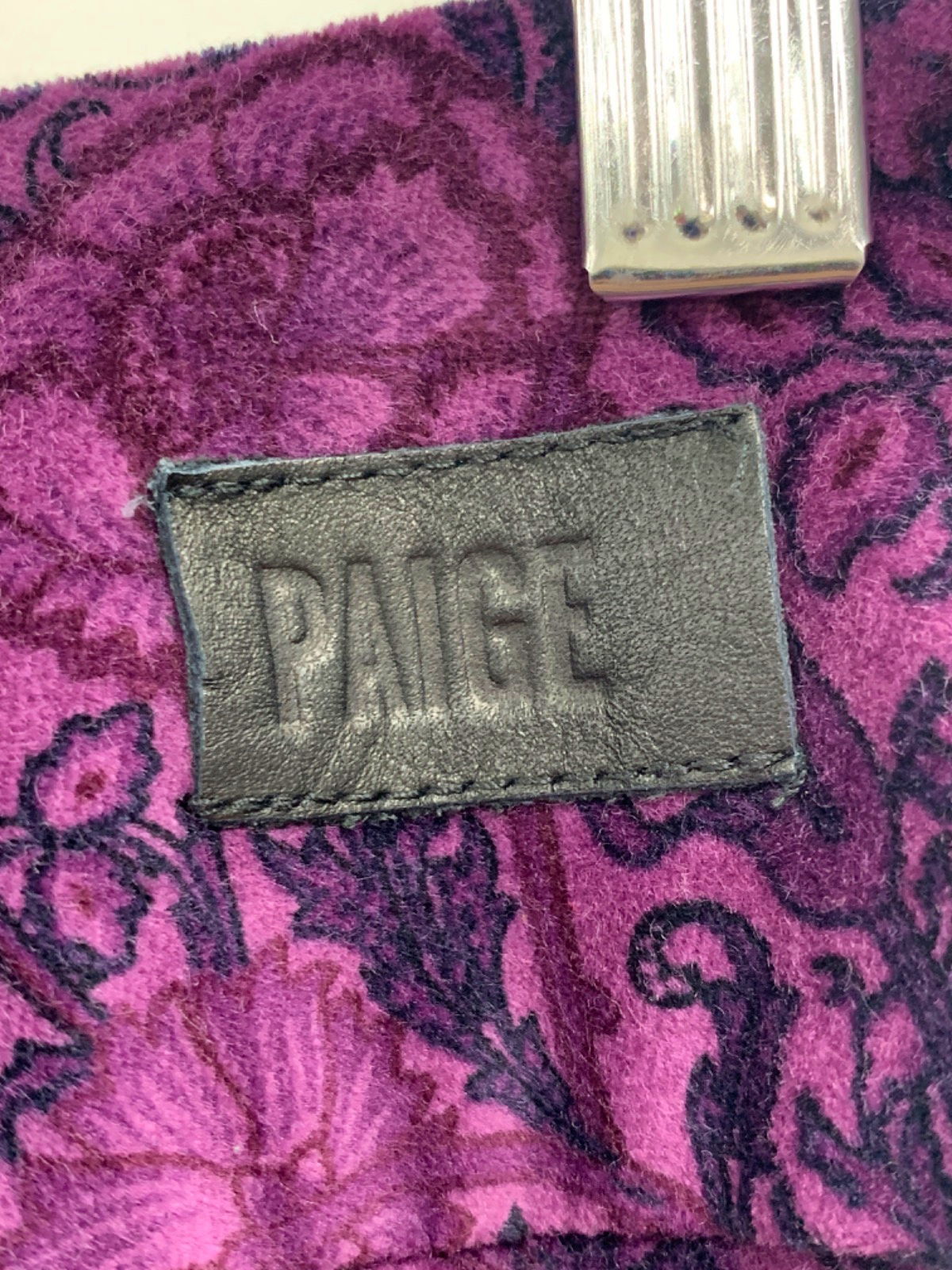 Paige Purple Floral Print Velvet Trousers UK S