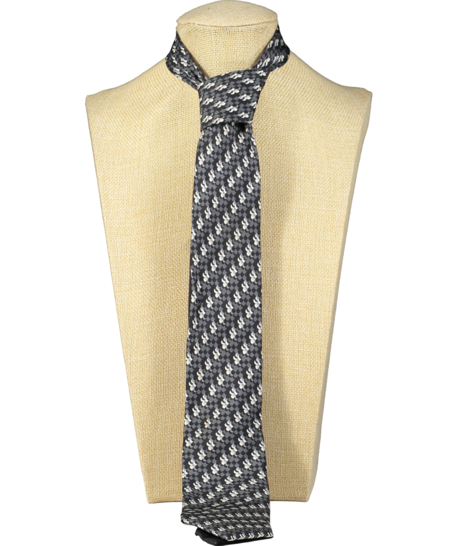 PRADA Grey Pattern 100% Silk Neck Tie