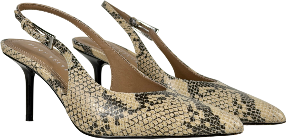 Mint Velvet Beige Tori Leather Slingback Court Shoes UK 5 EU 38 👠
