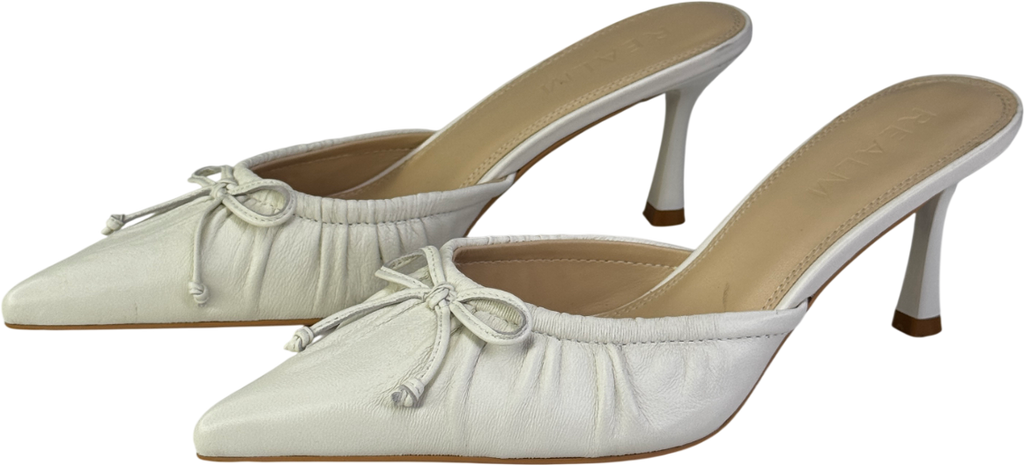 REALM The Courts Vintage White Leather Kitten Heel Mules UK 6 EU 39 👠
