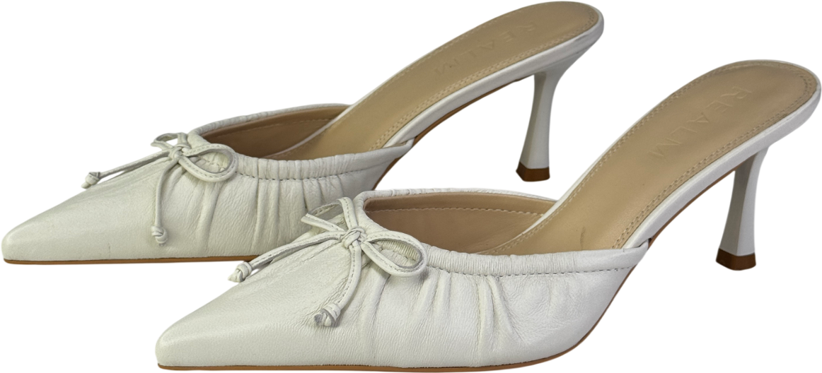 REALM The Courts Vintage White Leather Kitten Heel Mules UK 6 EU 39 👠