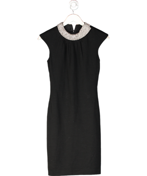 Milly Black Embellished Neck Wool Midi Dress UK S