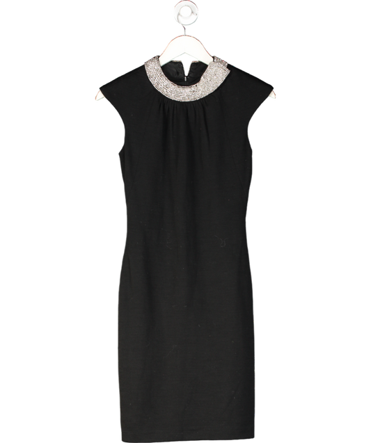 Milly Black Embellished Neck Wool Midi Dress UK S