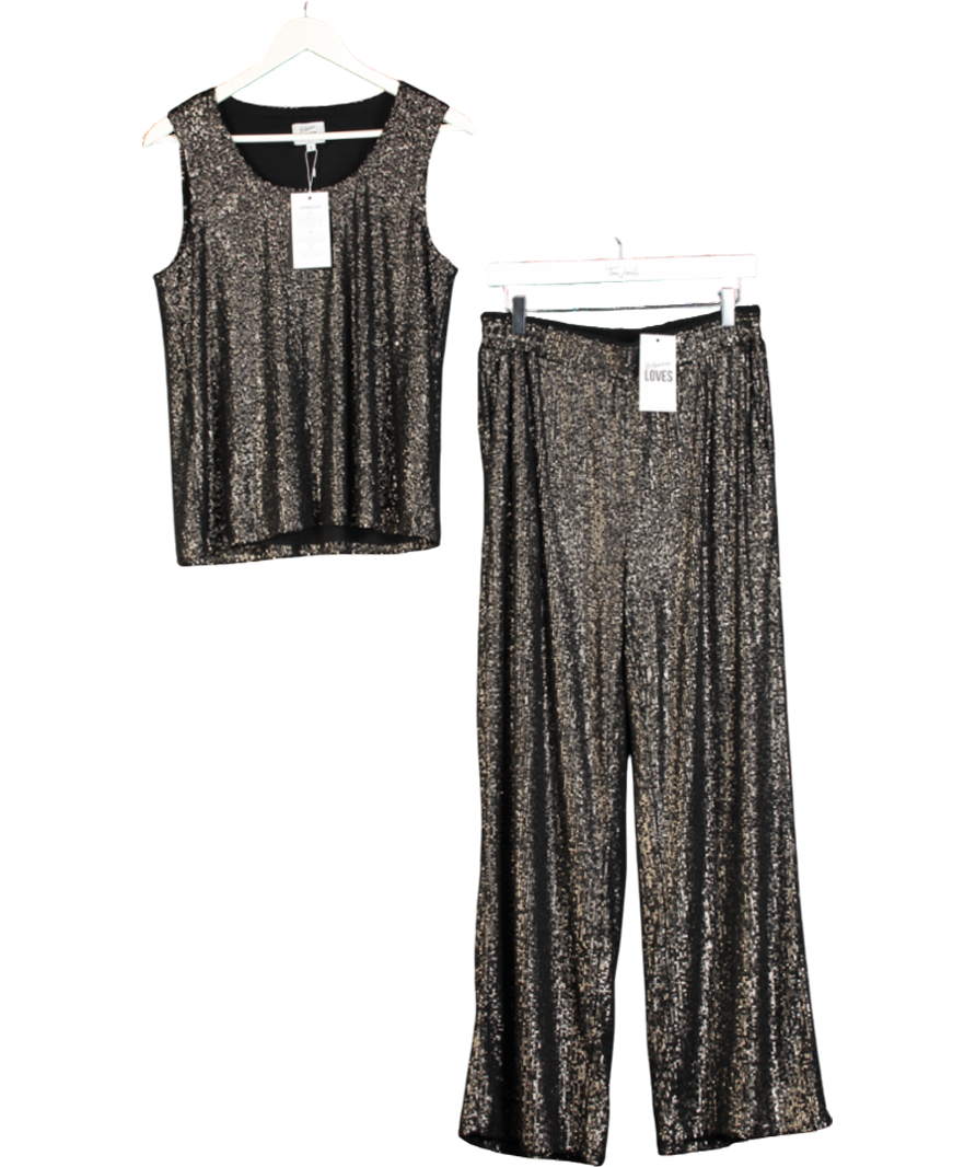 ELEVEN LOVES 2-piece Black Sequin Chloe Vest And Pia Wide Leg Trousers Set UK 12