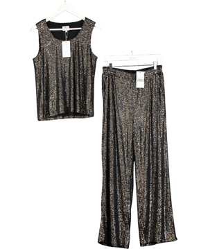 ELEVEN LOVES 2-piece Black Sequin Chloe Vest And Pia Wide Leg Trousers Set UK 12