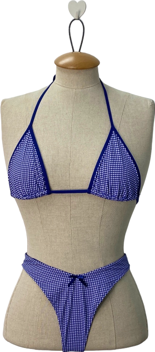 Frankies Bikinis Blue Gingham Triangle Bikini Set UK 8
