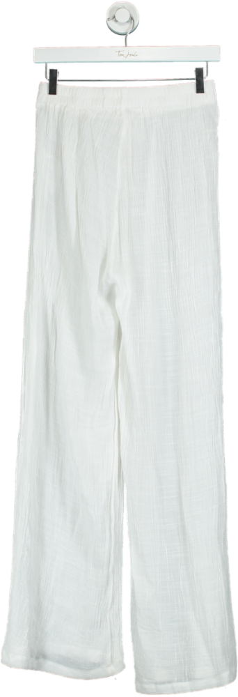 PrettyLittleThing White Wide-Leg Trousers UK 10