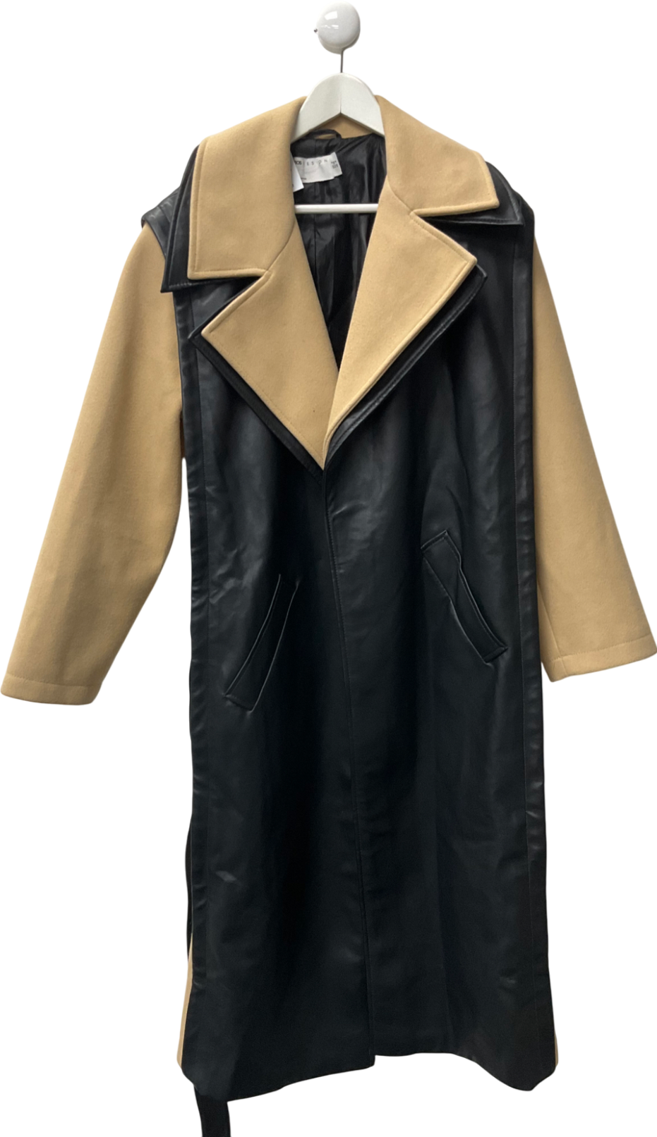 ASOS Black Brave Shearling Long Coat In Brown UK 8