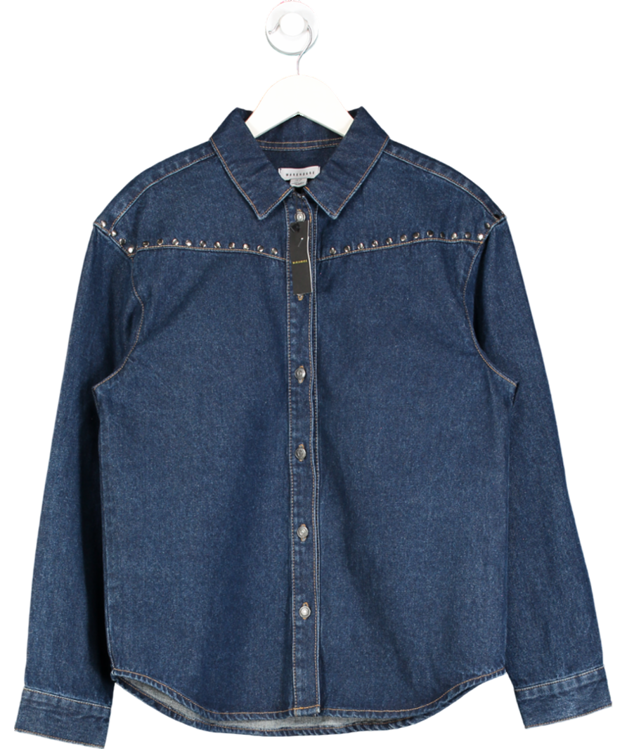 Warehouse Blue Denim Stud Yoke Oversized Shirt UK 10