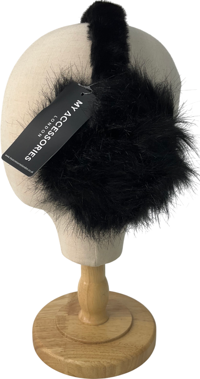 my accessories london Black Fluffy Faux-fur Earmuffs One Size