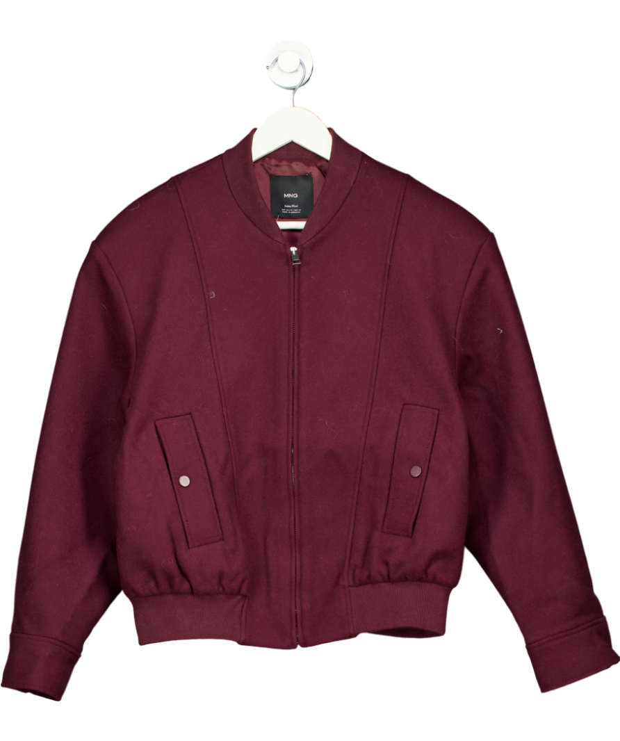 MANGO Burgundy Italian Wool Bomber Jacket UK M