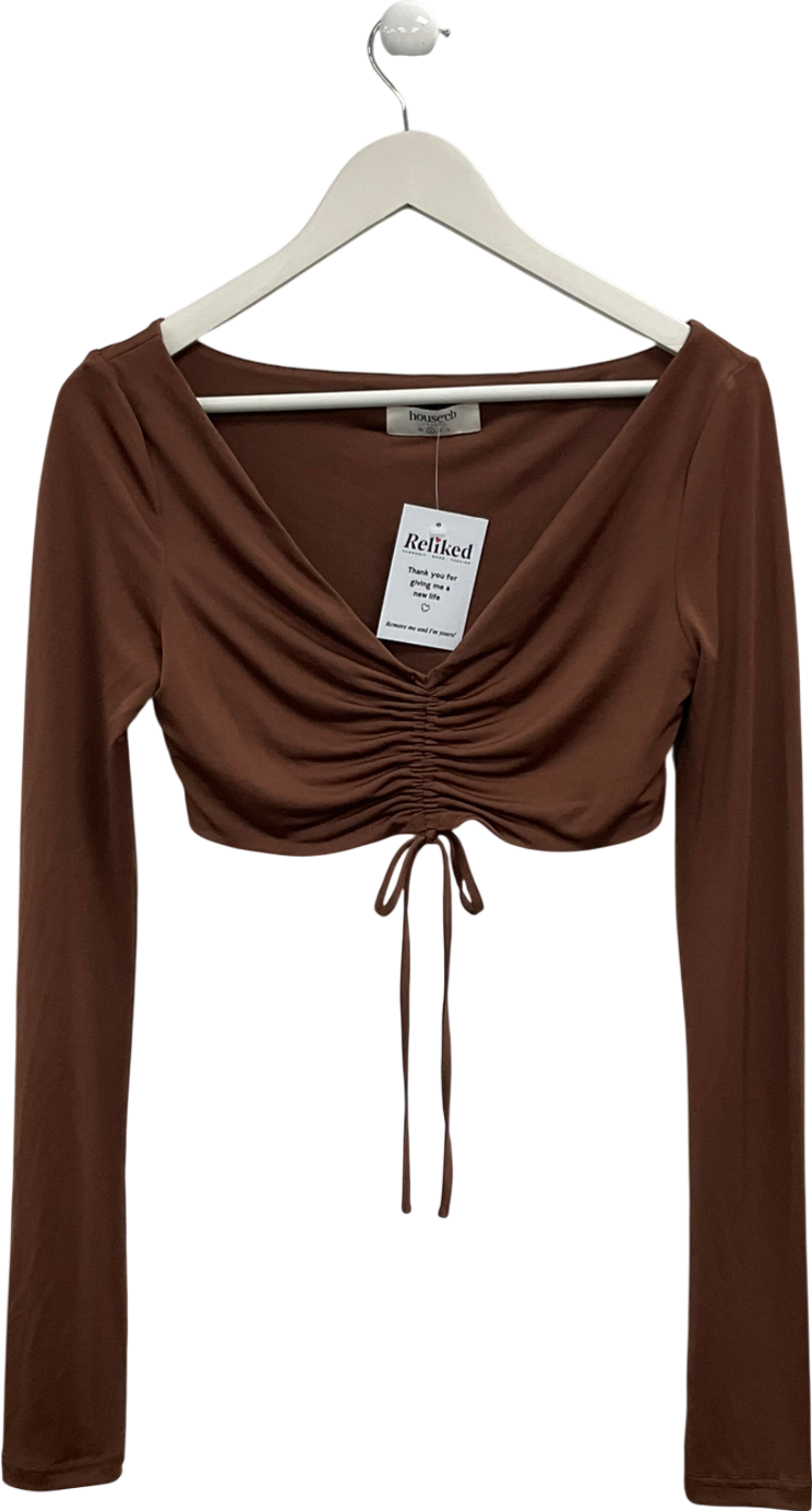 House of CB Brown Ruched Front Crop Top UK S