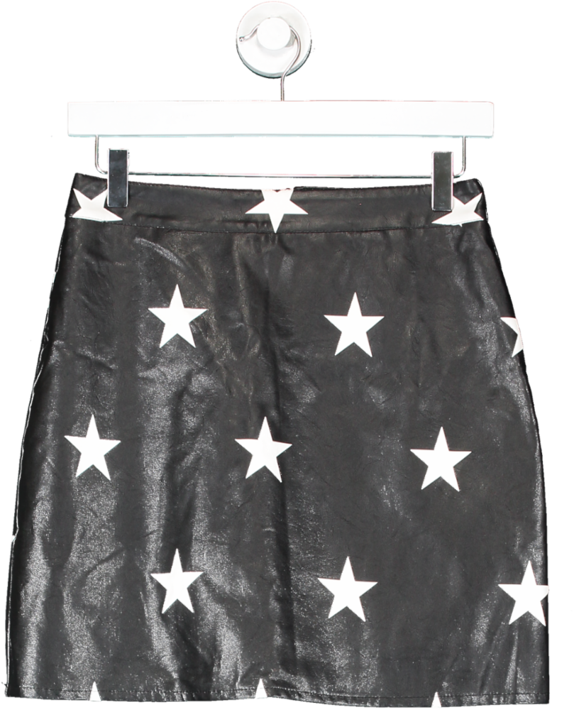 Nasty Gal Black Star Print Faux Leather Mini Skirt UK 8