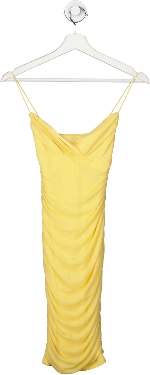 Oh Polly Yellow Strappy Ruched Mini Dress UK 6
