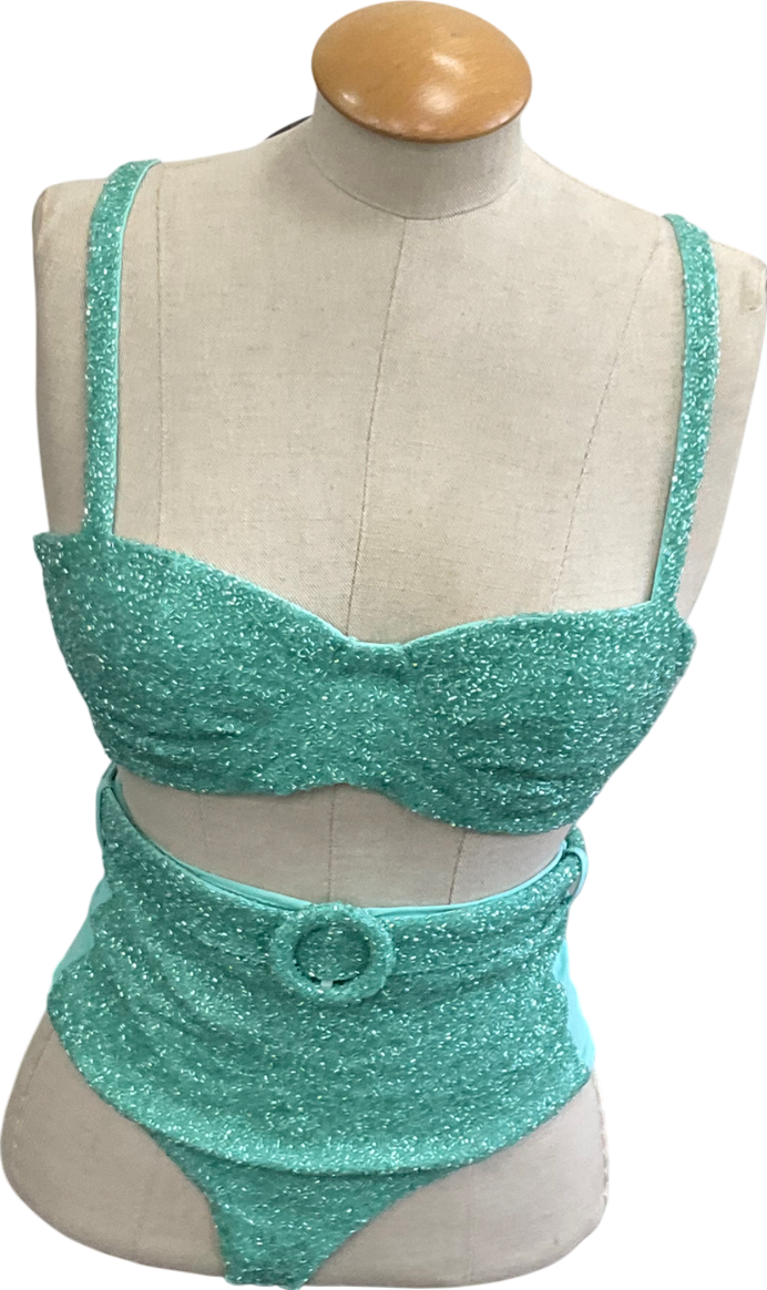 Oceanus daphne Aqua High waisted  Athena 2-piece Beaded Bikini Set UK XS