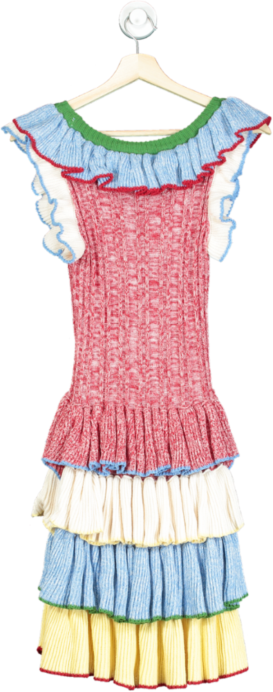 3 Shun Multicolour Ruffled Knit Dress UK S