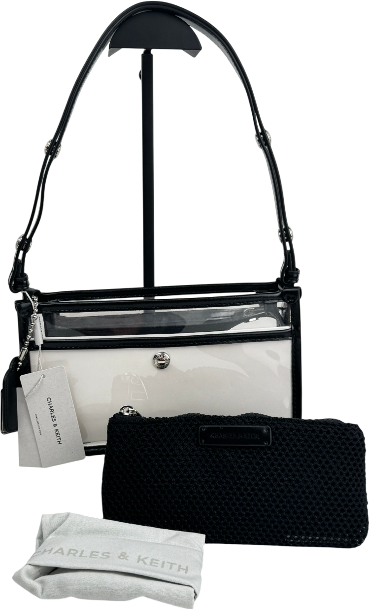 Charles & Keith Black / White Norah Shoulder Bag