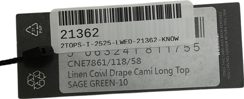 PrettyLittleThing Green Linen Cowl Drape Cami Long Top UK 10