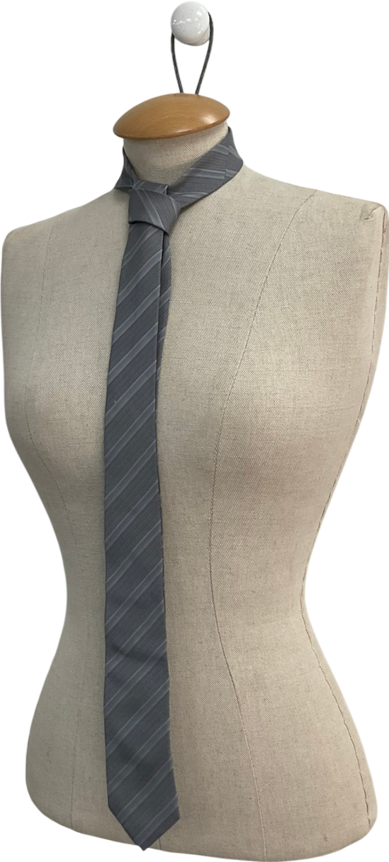 Burberry Grey Silk Striped Tie One Size