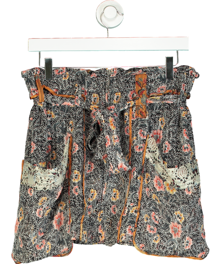 Isabel Marant Black Floral Print Silk Belted Mini Skirt UK 10