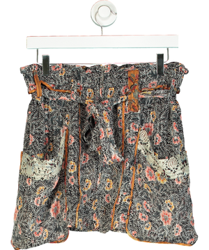 Isabel Marant Black Floral Print Silk Belted Mini Skirt UK 10