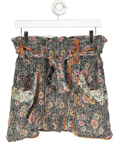 Isabel Marant Black Floral Print Silk Belted Mini Skirt UK 10