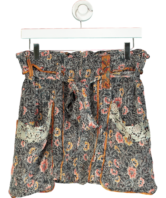 Isabel Marant Black Floral Print Silk Belted Mini Skirt UK 10