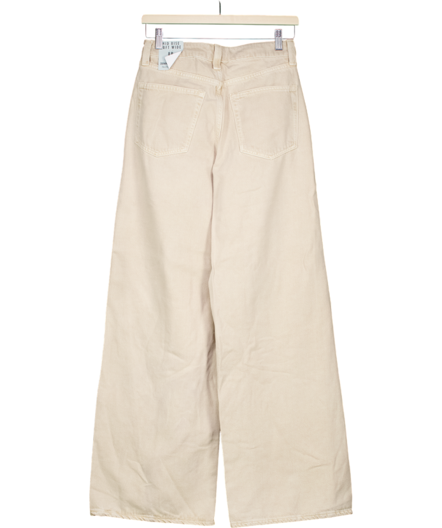 River Island Beige Mid Rise Wide Leg Jeans UK 8