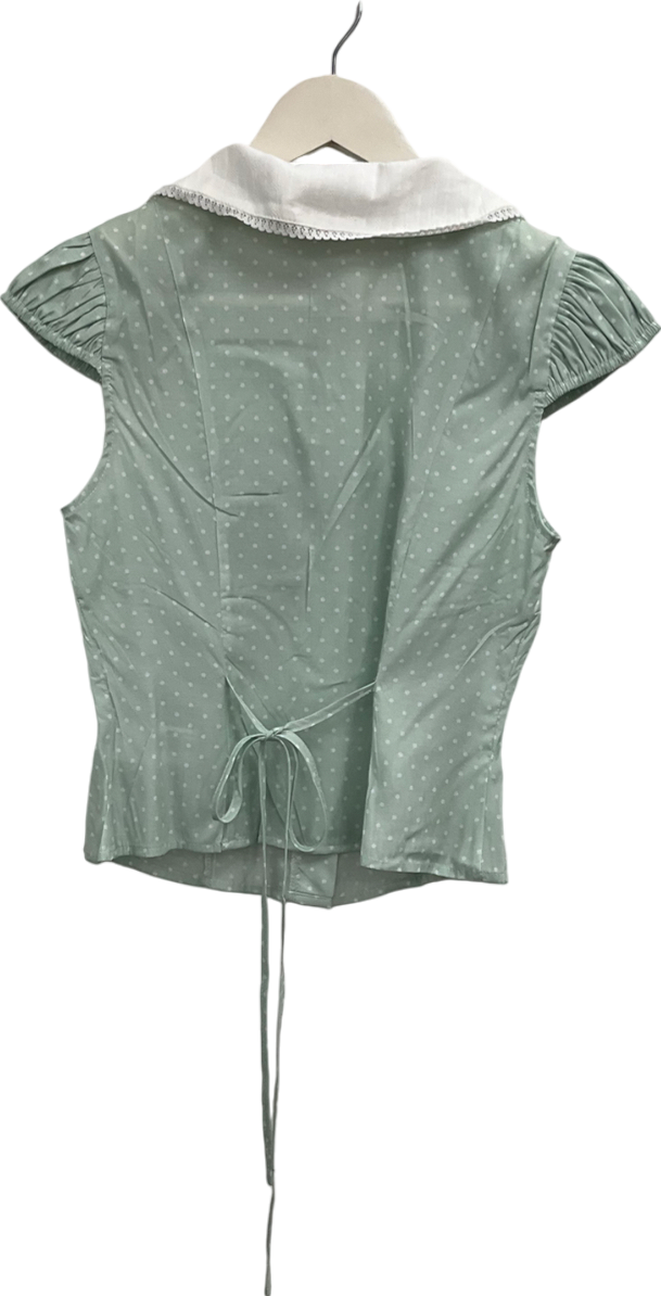 Cider Green Polka Dot Short Sleeve Button Through Top UK XS