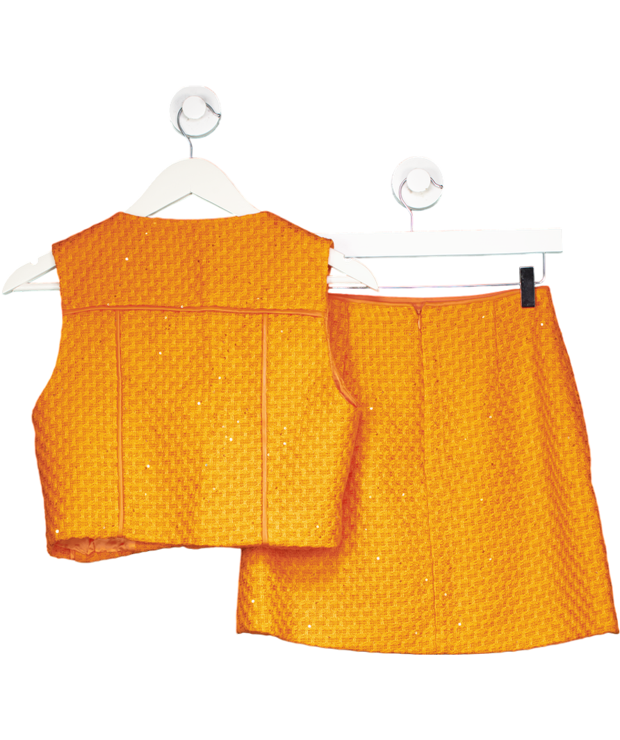 Network Orange Tweed Waistcoat Top And Mini Skirt Set UK XS