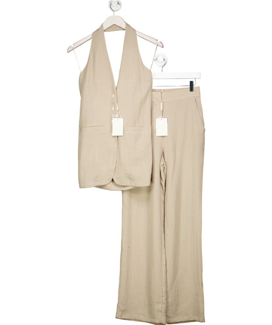 PRETTY LAVISH Beige Remi Trousers And Halterneck Waistcoat Top Set UK 6