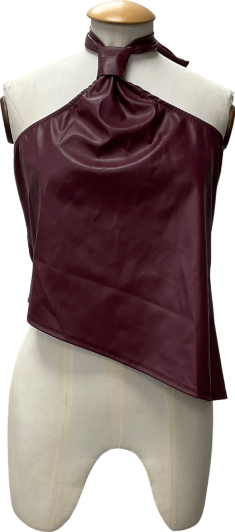 PrettyLittleThing Purple Cherry Red Faux Leather Asymmetric Top UK 16