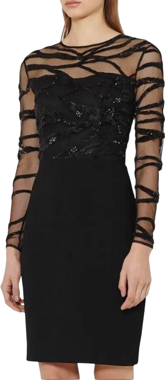 REISS Black Embellished Long Sleeve Rosalin Bodycon Dress UK 10 Reliked REISS Black Embellished Long Sleeve Rosalin Bodycon Dress UK 10 Reliked