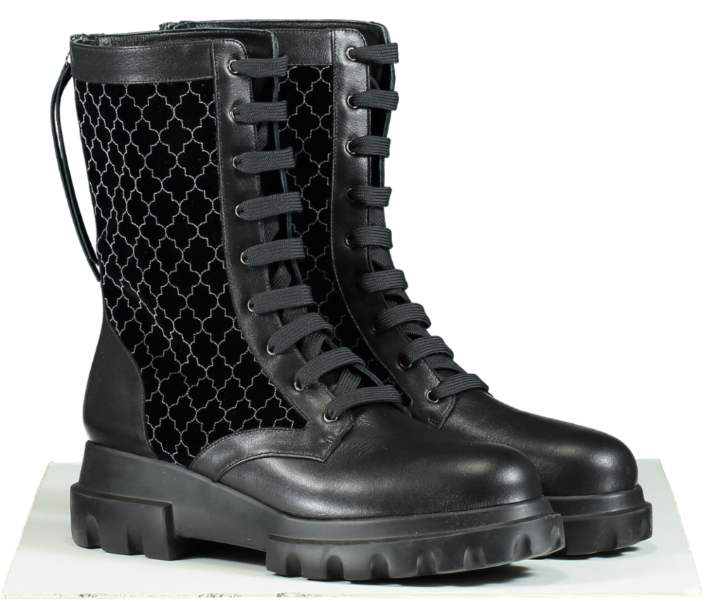 Aimée Ann Lou Black Leather Azima Combat Boots UK 6