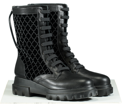 Aimée Ann Lou Black Leather Azima Combat Boots UK 6