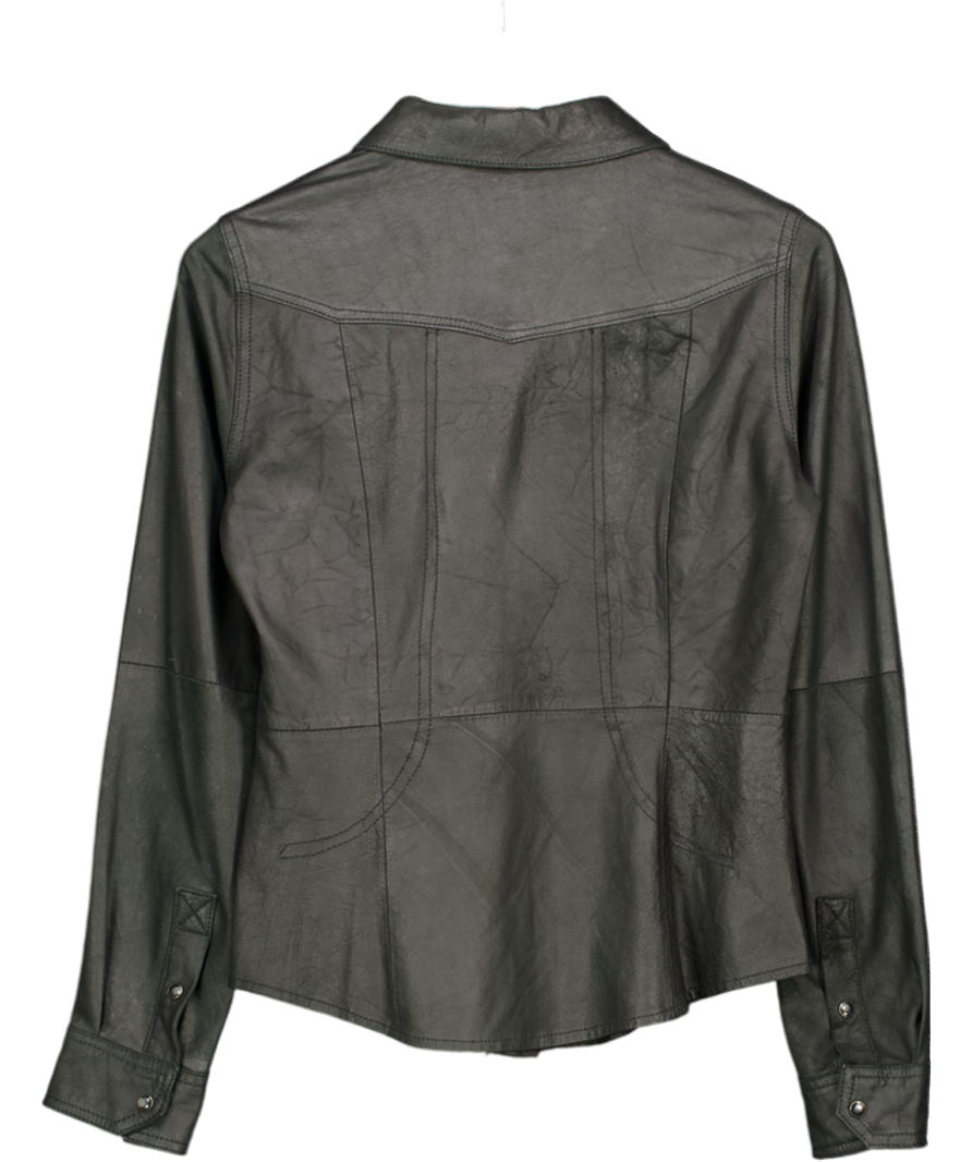 ZARA Black Faux Keather Fitted Western Style Shirt UK S