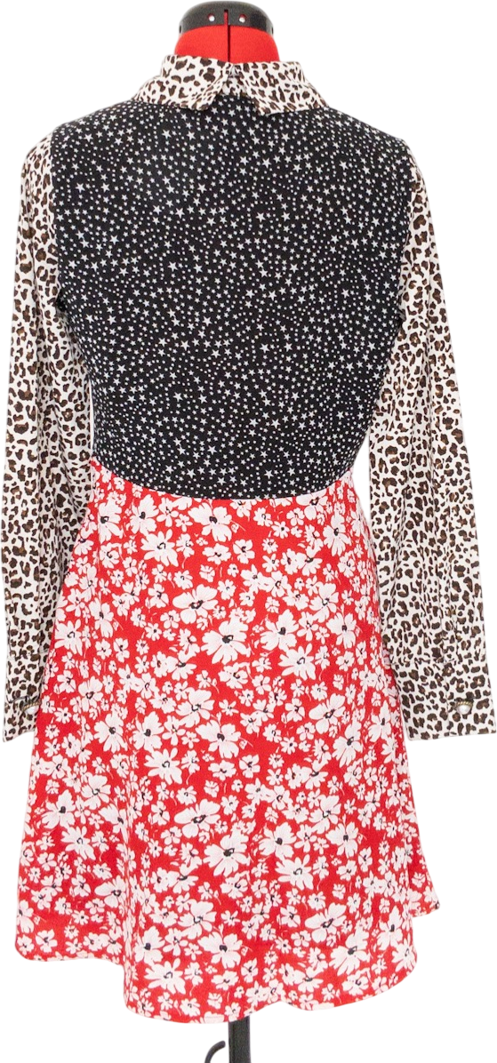 Sister Jane Red Long Sleeve Mixed Pattered Mini Dress UK S