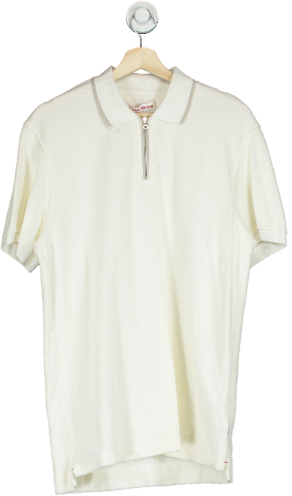 Orlebar Brown White Terry Cloth Polo Shirt UK L